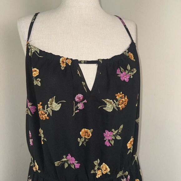 Speed Control Midi Dress Black Floral Print Loose Fit Spaghetti Straps Sz XL EUC - Picture 2 of 11